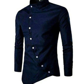 Navy Blue Cotton Long Sleeve Shirt for Men