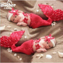 Hand Knitted Red Pearl Mermaid Newborn Photography Set