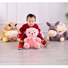 Baby Learning Seat Anti-fall Plush Toy-Pink Bear, 3 image