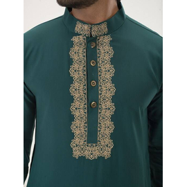 Green Gents Fashionable Embroideried Cotton Panjabi