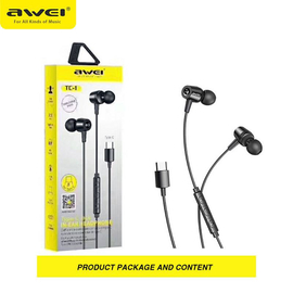 Awei TC1 Type-C Jack In Ear Headphones, Earbuds, Full Metal Earphones with Mic and Volume Control, High Definition, Noise Isolating, Deep Bass, Ergonomic Design & Crystal Clear Sound
