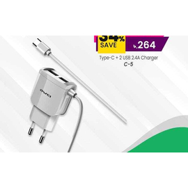 Awei C5 Dual USB Charger with Type-C Line