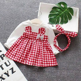 Baby fashionable Frok (White & Red)- '0' to '3' Year's