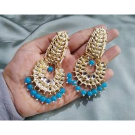 Long Kundan Beads Ear Ring (Blue)