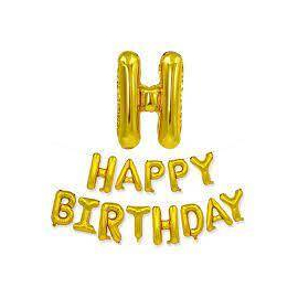 Happy Birthday Foil Banner - 13Pcs Full Set- Golden Color