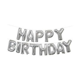 Happy Birthday Foil Banner - 13Pcs Full Set- Silver Color