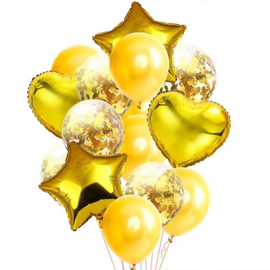 14 Ppcs Foil Balloon Set - Golden Color