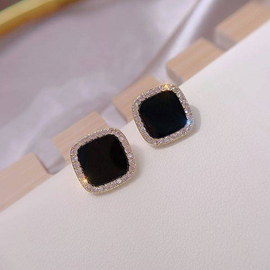 1Pair Korean Trend Elegant Pave Zircon Geometric Square Stud Earrings For Women