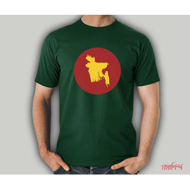Green Color Bangladesh map Halfsleeve Cotton T-Shirt For Men's