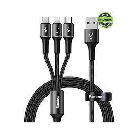 Baseus Halo Data 3-In-1 Cable USB For M+L+T 3.5A 1.2m Black (CAMLT-HA01 )