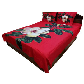 Cotton Bed Sheet With Two Pillow Covers (7.5 X 8 Feet)-Red
