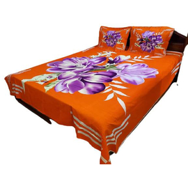Cotton Bed Sheet With Two Pillow Covers (7.5 X 8 Feet)-Orange