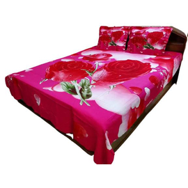 Cotton Bed Sheet With Two Pillow Covers (7.5 X 8 Feet)-Magenta