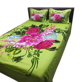 Cotton Bed Sheet With Two Pillow Covers (7.5 X 8 Feet)-Green
