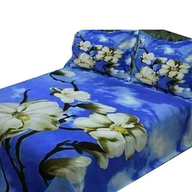 Cotton Bed Sheet With Two Pillow Covers (7.5 X 8 Feet)-Blue