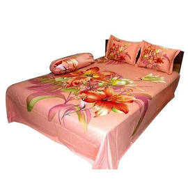 Cotton Bed Sheet With Two Pillow Covers (7.5 X 8 Feet)-Peach