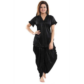Unique, Fashionable, Comfortable Dhuti Pattern Style Black Night Dress (2 Part)