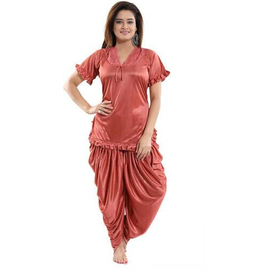 Unique, Fashionable, Comfortable Dhuti Pattern Style Peach Night Dress (2 Part)