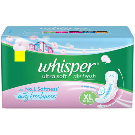 Whisper Ultra Softs Air Fresh Sanitary Pads for Women, XL 30 Napkins, 2 image