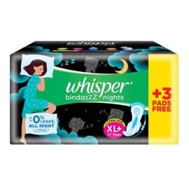 Whisper Ultra Night Sanitary Pads for Women, XL+, 30 Napkins