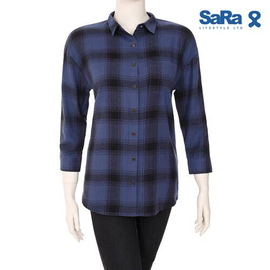 SaRa Ladies Casual Shirt (SRK16B-BLACK & BLUE CHECK)