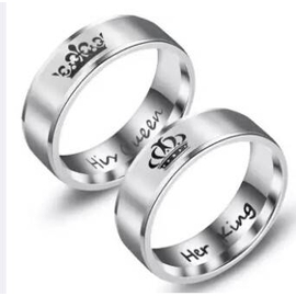 Her King Couple Finger Ring Titanium-Silver