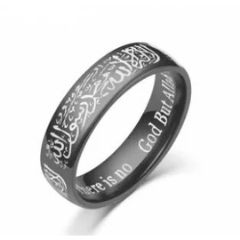 6MM Stainless Steel Arabic Aqeeq Shahada Muslim Islamic Rings Muhammad God Quran Women Jewelry Ring black