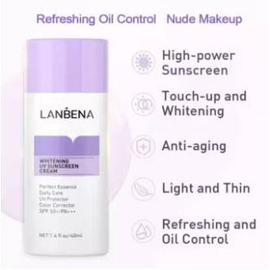 Lanbena Whitening UV Sunscreen Cream (Purple) SPF50+/PA+++ - 40ml, 3 image