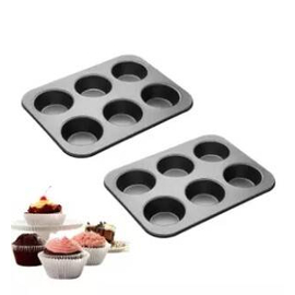 6 Slot Cupcake Mould Tray Bakeware Combo Cake Decoration Tools and Accessories-Black, 2 image