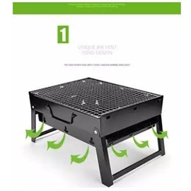 Folding Portable Outdoor Barbeque Charcoal BBQ Grill Carbon Steel (BLACK) Size (17 inch ), 2 image