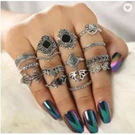 Dorical 15 Pieces Bohemian Vintage Silver Stack Rings