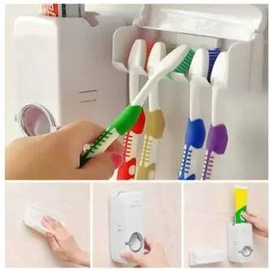 Automatic Toothpaste Dispenser With Brush Holder - White, 4 image