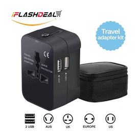 AR05 Travel Adapter 2.1A Fast-Charging 2 USB Ports Travel Adapter International Wall Charger Adaptor Travel Plug