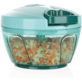 Quick Handy Vegetable Chopper for Kitchen, 3 Blade Stainless Steel, Pull String, Green (350ml)