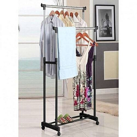 Folding Double Clothes and Shoe Rack - Silver