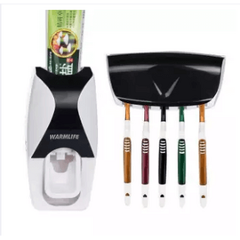 Automatic Toothpaste Dispenser with Toothbrush Holder - Black.