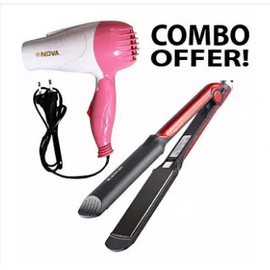 Combo of Professional Hair Straightener KM-531 and Nova Professional Foldable Hair Dryer NV-1290.