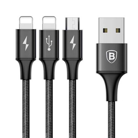 Baseus Rapid Series 3-in-1 Cable Micro+Dual Lightning 3A 1.2M Black