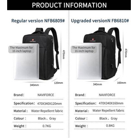 NAVIFORCE B6809 Fashion Casual Men's Backpacks Large Capacity Business Travel USB Charging Bag - Black, 12 image