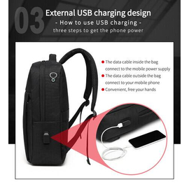 NAVIFORCE B6810 Fashion Casual Men's Backpacks Large Capacity Business Travel USB Charging Bag - Black, 5 image