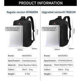 NAVIFORCE B6810 Fashion Casual Men's Backpacks Large Capacity Business Travel USB Charging Bag - Gray, 10 image