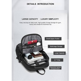 NAVIFORCE B6807 Quality Nylon Waterproof Travel Backpacks Fashion Multifunction Large Capacity and USB - Black, 3 image