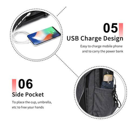 NAVIFORCE B6808 Fashion Casual Men's Backpacks Large Capacity Business Travel USB Charging Bag - Black, 8 image