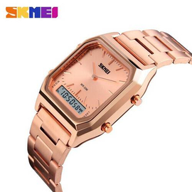 SKMEI 1220 RoseGold Stainless Steel Dual Time Luxury Watch For Men - RoseGold, 3 image