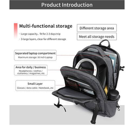 NAVIFORCE B6808 Fashion Casual Men's Backpacks Large Capacity Business Travel USB Charging Bag - Black, 5 image