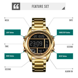 SKMEI 1448 Golden Stainless Steel Digital Watch For Men - Golden, 4 image