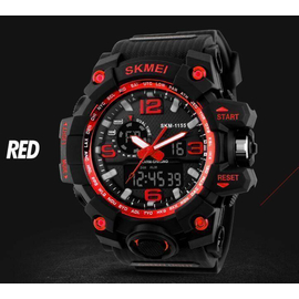 SKMEI 1155B Black PU Dual Time Sport Watch For Men - Red & Black, 5 image