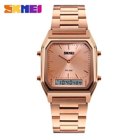 SKMEI 1220 RoseGold Stainless Steel Dual Time Luxury Watch For Men - RoseGold