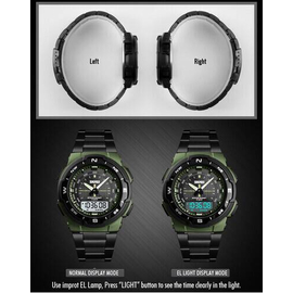 SKMEI 1370 Black Stainless Steel Dual Time Watch For Men - Army Green & Black, 3 image
