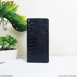 LW107. GS7 Croco Shaped Black Leather Long Wallet
